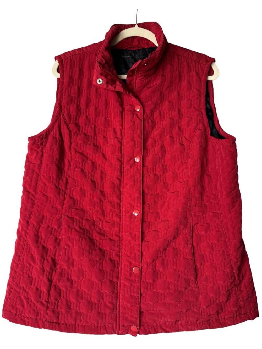 Armani Exchange Womens Red Quilted Vest Size L Snap Zipper-Front Sleeveless